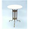 Image 1 : JUGENDSTIL - AUSTRIA. A gold painted wrought iron garden set comprising a circular table with whi…