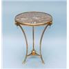 Image 1 : An unusual pair of French Empire style gilt bronze framed tripod tables with circular marble tops…