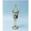 Image 1 : An antique Bohemian overlay glass covered cup. The floriform vessel with facetted sides, hand pai…