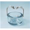An unusual Scandinavian aquamarine glass ice bucket with Danish sterling silver grape handles. Si…