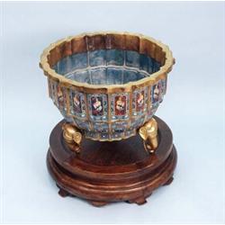 A pair of magnificent Chinese cloisonne jardinieres. Large scalloped bodies with a colourful trad…