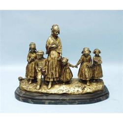 JOSEPH D'ASTE - Early 20th century French school. "Sunday outing". A well detailed gold patinated…