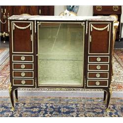 A fine antique French Louis XV style gilt bronze mounted king wood and mahogany vitrine cabinet. …