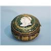 Image 1 : An antique French Sevres porcelain covered box. Green ground hand painted with relief gold and bi…