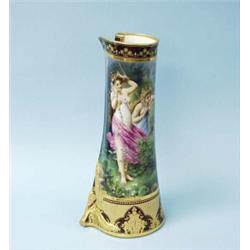 An important antique Austrian Old Vienna porcelain envelope vase. Flaring base and top "jewel" de…