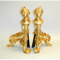 A pair of very good antique French ormolu fireplace ornaments. Each sculpted in form of a female …