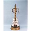An unusual antique French Empire style gilt bronze, marble and bisque porcelain figural lamp. The…