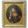 Portrait of a young peasant girl. A 19th century continental oil on canvas. In gilt frame. 21 1/2…