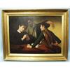After Caravaggio (1562-1609) Italian school. "Interior with Cardplayers." A superbly detailed 19t…