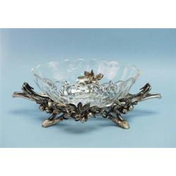 CHRISTOFLE, PARIS - A fine antique French silver plate and crystal centrepiece . The oval crystal…