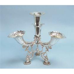 A very good English sterling silver four branch centrepiece. Four horn shaped vessels supported o…