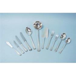 ART DECO - A 196 piece German silver cutlery set comprising a setting of 12, in dinner spoons, fo…