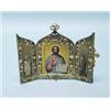 Image 1 : An important antique Russian silver travelling triptych. The vermeil panels handpainted with icon…