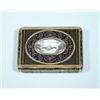 Image 1 : An antique Swiss enamelled gold box. Rectangular form, black lattice work ornamentation surrounds…