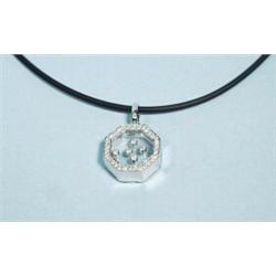 A Chopard design 18 kt. white gold "happy diamond" pendant. Octagonal diamond set frame, suspende…