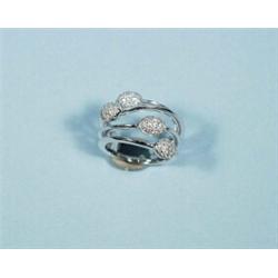 An 18 kt. white gold and diamond ring of modernist design. Four conjoined wire bands set with pav…
