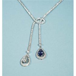 ART DECO - A fine platinum, diamond and sapphire necklace with 2 tear shaped gems, a good quality…