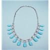 Image 1 : An 18 kt. white gold, diamond and turquoise fringe necklace. Set with 13 pear shaped fine polishe…