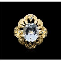 14KT Yellow Gold 4.49ct Aquamarine and Blue Diamond Ring