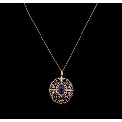 4.94ct Amethyst and Diamond Pendant With Chain - 14KT Rose Gold