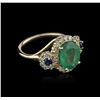 Image 2 : 14KT Yellow Gold 3.06ct Emerald, Sapphire and Diamond Ring