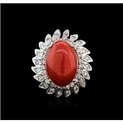 14KT White Gold 9.27ct Coral and Diamond Ring
