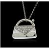 Image 1 : 14KT White Gold 0.13ctw Diamond Purse Pendant With Chain