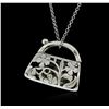 Image 3 : 14KT White Gold 0.13ctw Diamond Purse Pendant With Chain