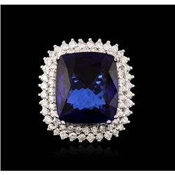 14KT White Gold GIA Certified 43.23ct Tanzanite and Diamond Ring