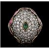 Image 1 : Silver 2.20ctw Ruby, Emerald and Cubic Zirconia Ring
