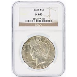 1922 NGC MS63 Peace Silver Dollar