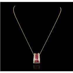 14KT Yellow Gold 2.71ct Ruby and Diamond Pendant With Chain