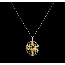 5.65ct Citrine and Diamond Pendant With Chain - 14KT Yellow Gold