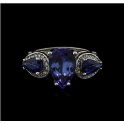 3.22ct Tanzanite, Blue Sapphire and Diamond Ring - 14KT White Gold