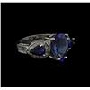 Image 2 : 3.22ct Tanzanite, Blue Sapphire and Diamond Ring - 14KT White Gold