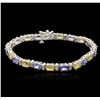 Image 1 : 14KT White Gold 5.30ctw Sapphire, Tanzanite and Diamond Bracelet