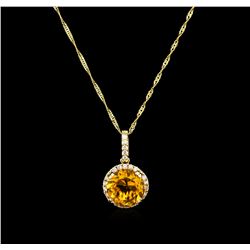 3.75ct Citrine and Diamond Pendant With Chain - 14KT Yellow Gold