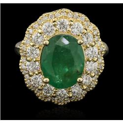 3.33ct Emerald and Diamond Ring - 14KT Yellow Gold