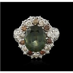 14KT White Gold 6.33ct Green Sapphire and Diamond Ring