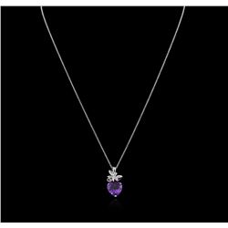 3.42ct Amethyst and Diamond Pendant With Chain - 14KT White Gold