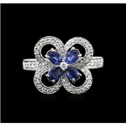 0.80ctw Sapphire and Diamond Ring - 14KT White Gold
