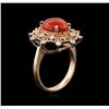 Image 3 : 14KT Rose Gold 2.82ct Coral and Diamond Ring