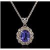 Image 1 : 3.56ct Tanzanite and Diamond Pendant With Chain - 14KT White Gold