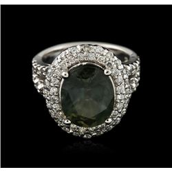 14KT White Gold 6.58ct Green Sapphire and Diamond Ring