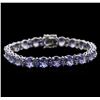 Image 1 : 14.51ctw Tanzanite and Blue Sapphire Bracelet - 14KT White Gold