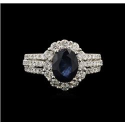 2.00ct Blue Sapphire and Diamond Ring - 14KT White Gold