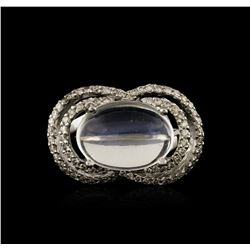 14KT White Gold 0.84ct Blue Moonstone and Diamond Ring