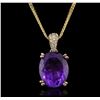 Image 1 : 14KT Yellow Gold 4.84ct Amethyst and Diamond Pendant With Chain