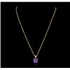 Image 2 : 14KT Yellow Gold 4.84ct Amethyst and Diamond Pendant With Chain