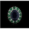 Image 1 : 14KT White Gold 12.52ct Sapphire, Emerald and Diamond Ring